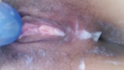 up close view of pussy being made to cream plus small squirt