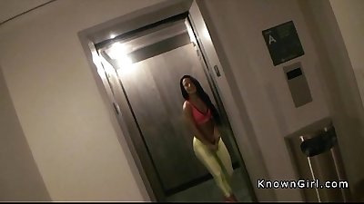 Slim brunette teen banged pov in hotel room