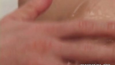 Wet body asian teen slut pussy rubbed in threesome