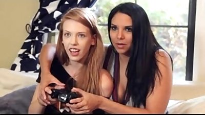 Lesbian playing videogames